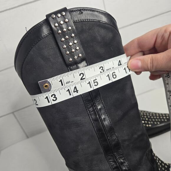 Donald J. Pliner Western Couture Boots Black Silver Studded 8M Cowgirl Leather - Picture 9 of 12